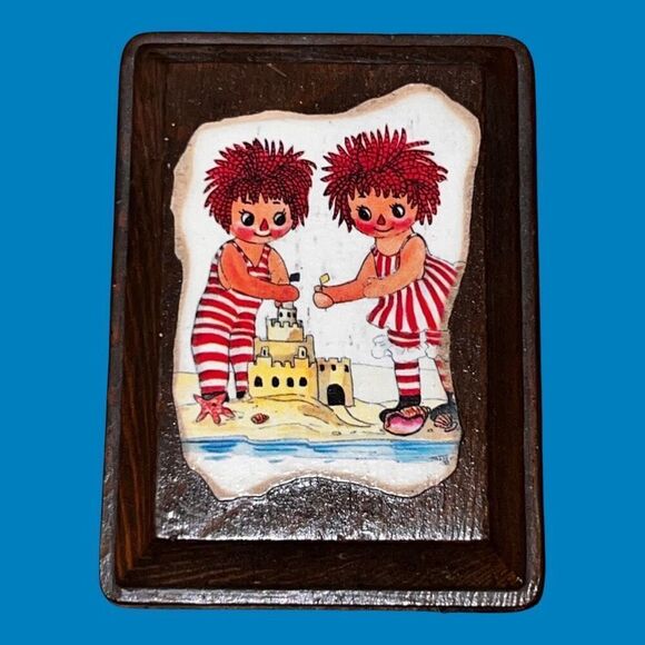 4 Vintage Raggedy Ann & Andy Wood Block Wall Hangings 2”x4” Decoupage B12 - Picture 4 of 7